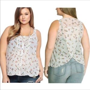 Torrid | White Polka Dot Bird Sleeveless Blouse